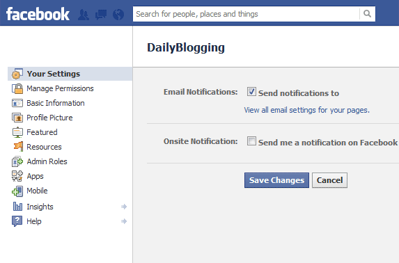 Facebook Onsite Notification for Pages Facebook Onsite Notification for Pages